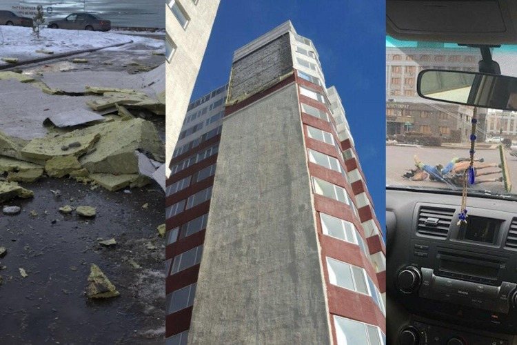 фото Непогода в Астане: Слетает облицовка, падают скульптуры